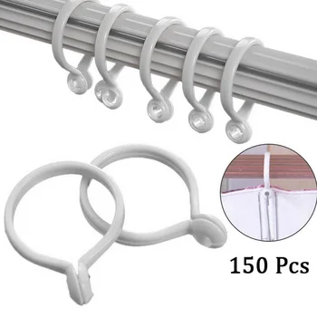 

150pcs New Curtain Poles Shower Rod Hook Hanger White Color Plastic Ring Bath Drape Loop Clasp Drapery Home Use Clips