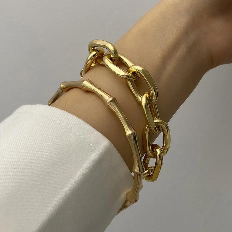 Fashion Punk Curb Cuban Chain Bracelets Set Boho Thick Gold Color Charm Bracelets Bangles For Women Gifts 2022 Trendy Jewelry 2