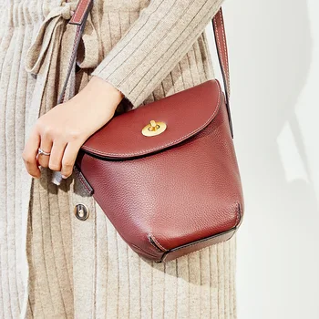 

Ellacey Cow Split Leather Luxury Mini Bucket Bag Real Leather Shoulder Bag Contrast Women Crossbody Bag Fashion Clutch Purse