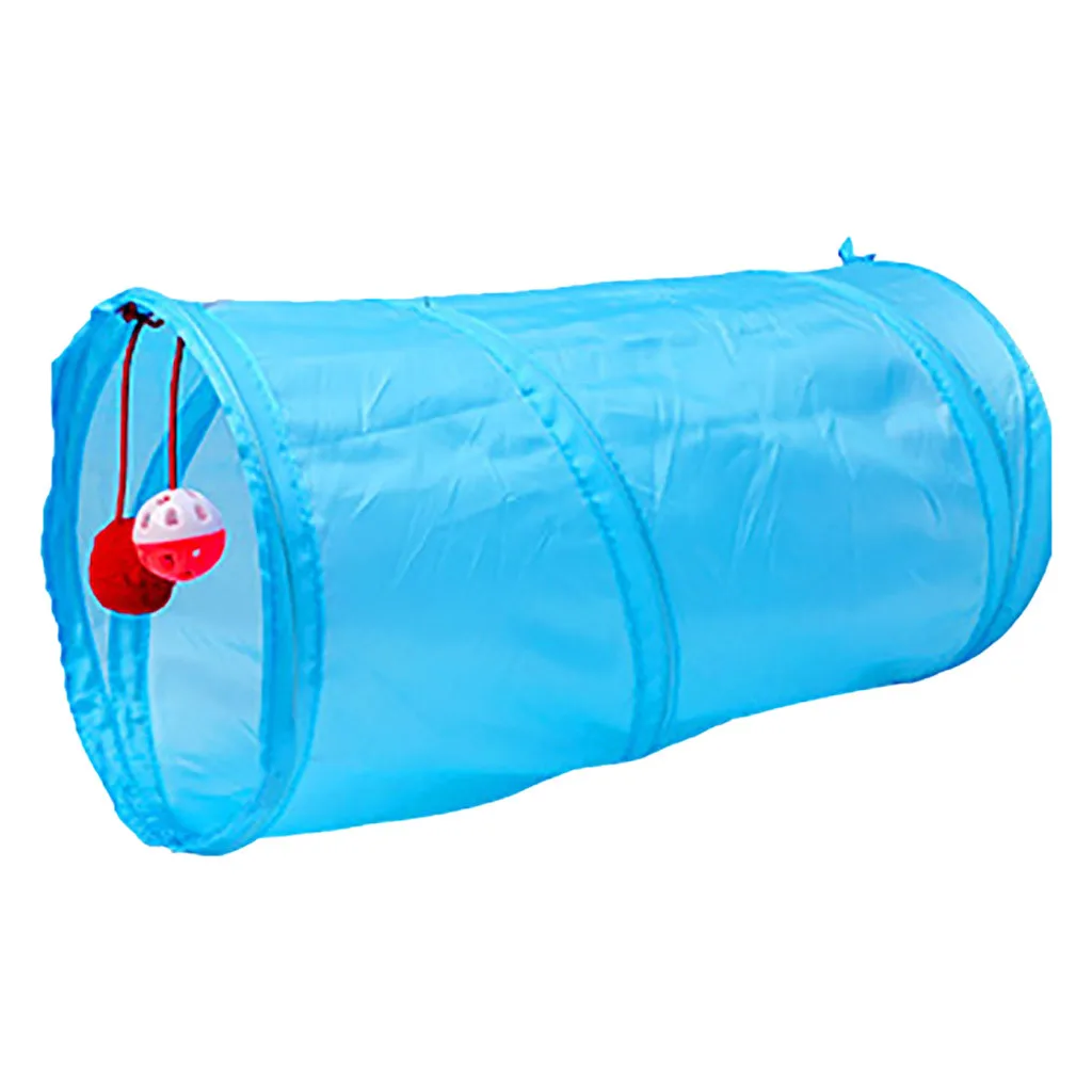 Sky Blue Chamsgend Домашние животные игрушки забавные Домашние животные кошка и собака игровой туннель с колокольчиком и плюшевым мячом 2 отверстия складной para gatos zabawka dla kota Прямая поставка - Цвет: Sky Blue