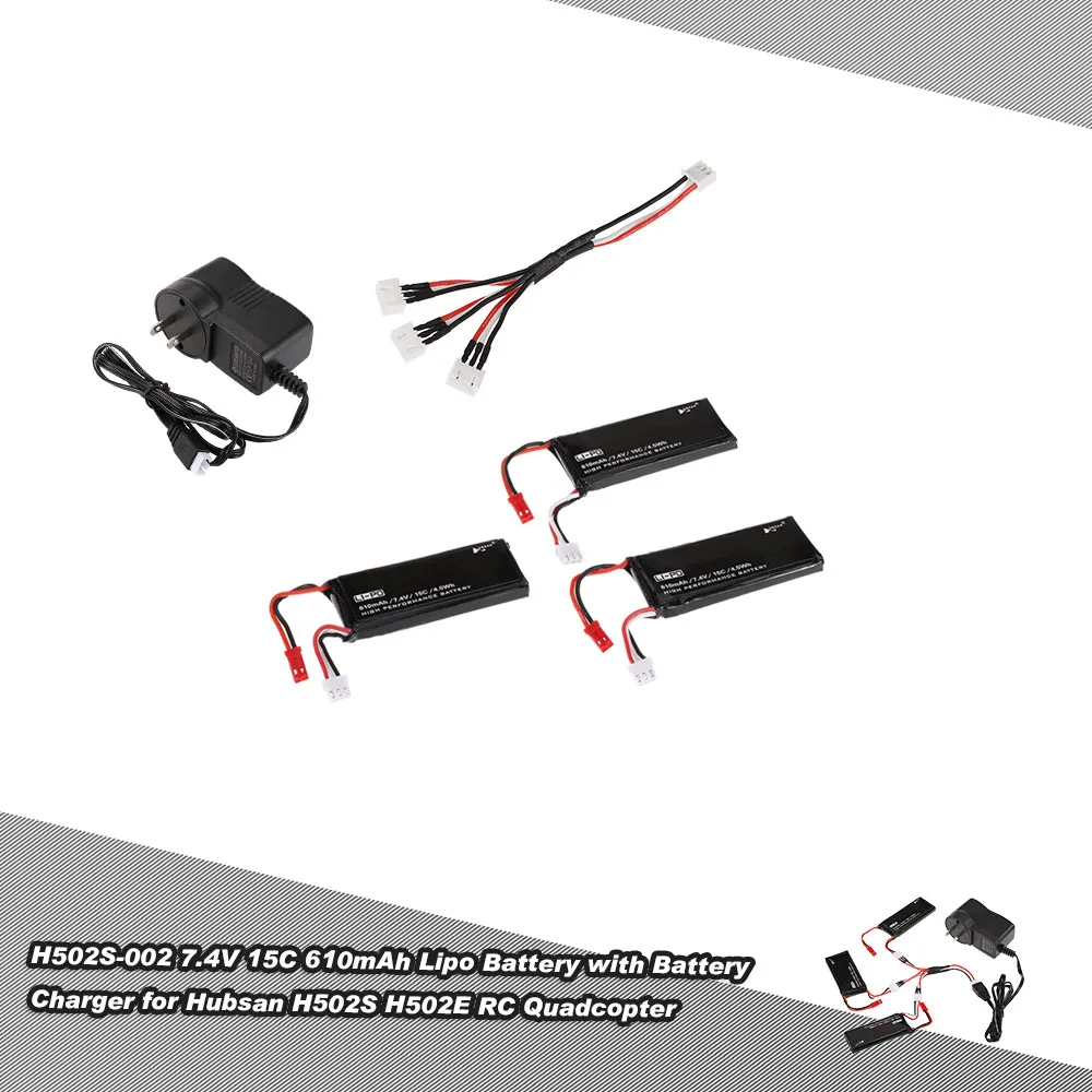

3pcs H502S-002 7.4V 15C 610mAh Lipo Batteries with 3 in 1 Battery Charger for Hubsan X4 H502S H502E RC Quadcopter