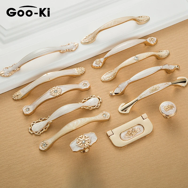 

Goo-Ki Modern Gold Cabinet Handle White Amber Pull Wardrobe Drawer Knobs Cupboard Handles Knobs Cabinet Pulls Furniture Handles