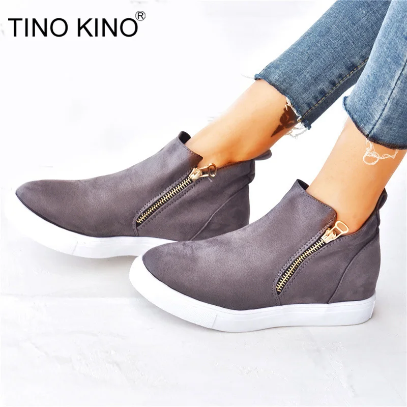 TINO KINO/женские ботильоны на танкетке; Осенняя Повседневная замшевая женская обувь на платформе; модная женская повседневная обувь на молнии размера плюс
