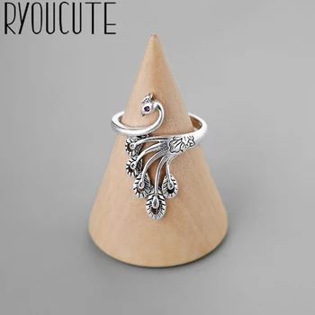 

Vintage Silver Color Peacock Rings for Women Adjustable Size Rings For Men Thai Silver Jewelry