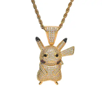 

Cartoon Character Pikachu Pendant Zircon Hip Hop Necklace Pokemon Pendant