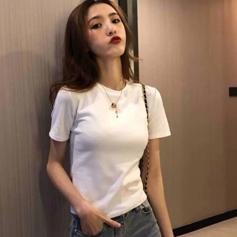 Футболка camiseta mujer Harajuku футболка женская Новая Летняя модная однотонная