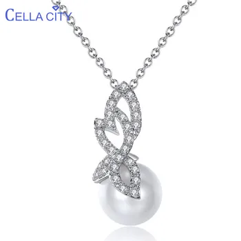 

Cellacity Chic Pearl Necklace for Women Silver 925 Jewelry Gemstones Neck Ornament Delicate Butterfly Temperament Dating Gift