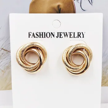 

European American Fashion Frosted Geometric Metal Round Circle Twist Earrings Cold Wind Earrings for Women Jewelry Accessories