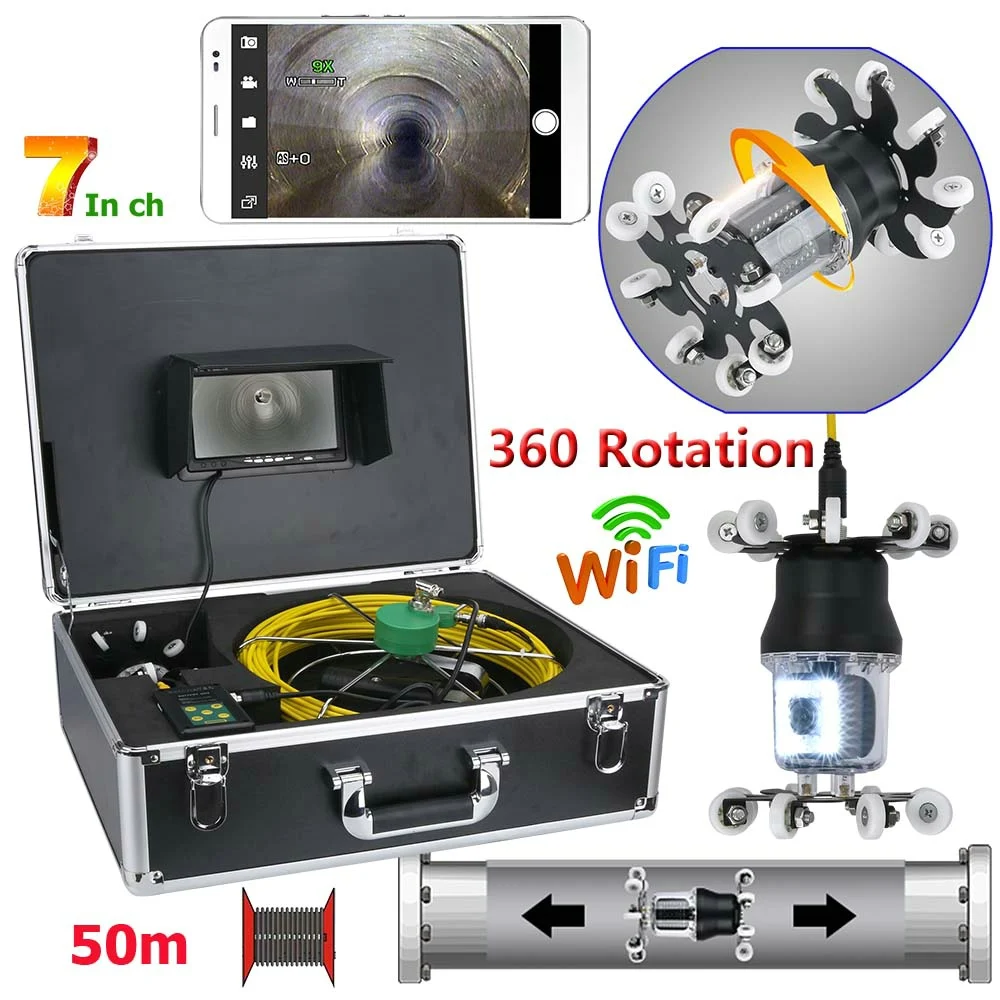 

SmartYIBA 7 Inch Wifi Pipe/Sewer Inspection Snake Video Camera Industrial Endoscope 360 Rotation Camera 38pc LEDs Android IOS
