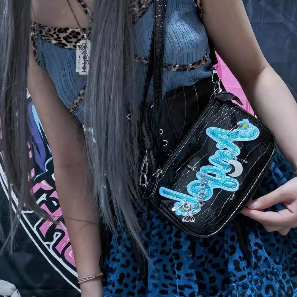 Y2K Shoulder Bag Harajuku Womens Girl Handbags Bags 90s E-girl Metal Punk Messenger Bag Female Letter Sequins Chain Underarm Bag