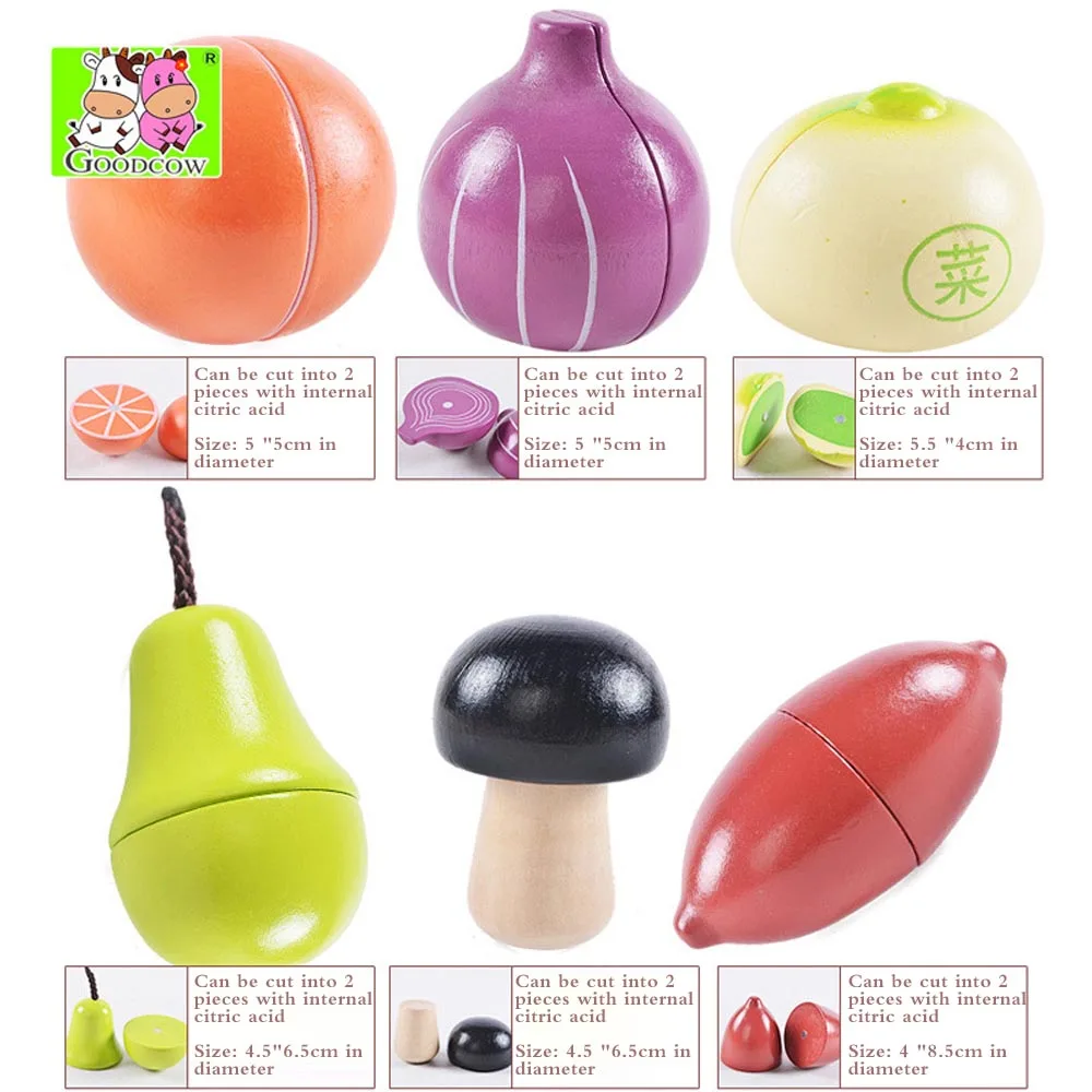  Wooden Cutting Toy Cooking Food Sets Magnetic Wood Vegetables Fruits Pretend Play Colourful Kitchen - 4000203348904