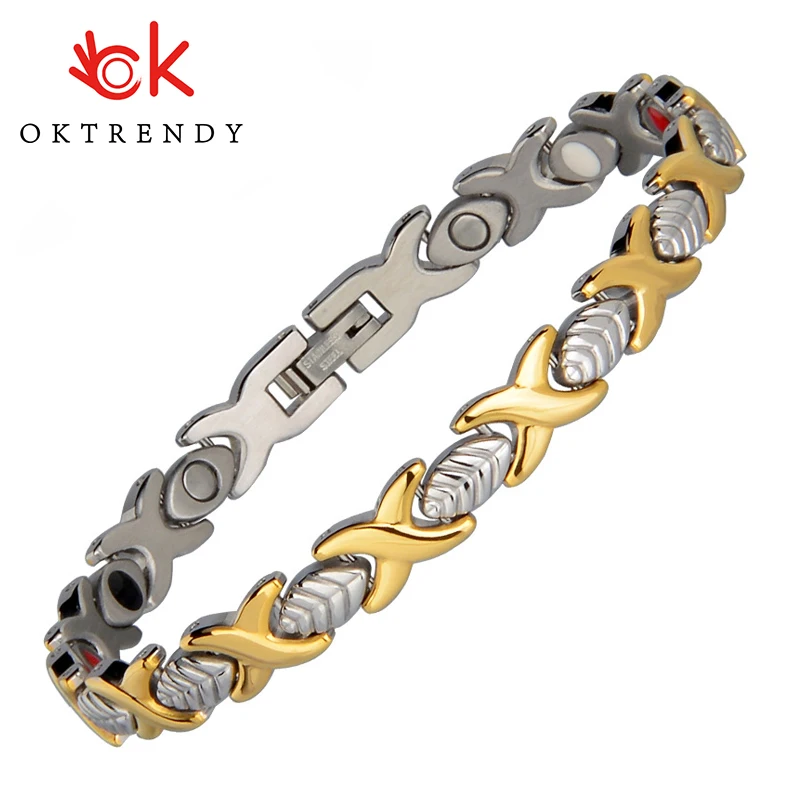 

OKtrendy Health Magnetic Bracelet For Women Stainless Steel With Germanium Hand Chain gold plated with gold plated