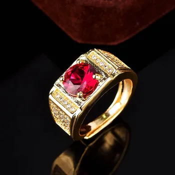 

Ruby Gold Ring Crystal Zircon Resizable Rings for Men 18k Gold Tone Domineering yellow gold Jewelry Bijoux Fashion Gift