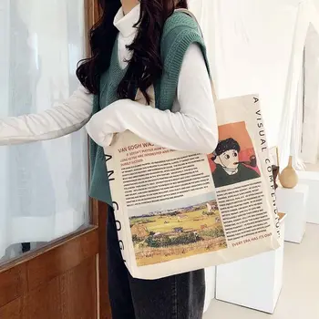 

12-ounce Pure Cotton Canvas Handmade Bag Van Gogh Heavy Duty Vintage Women Shoulder Bag Shopping Bags Travel Books School Bag