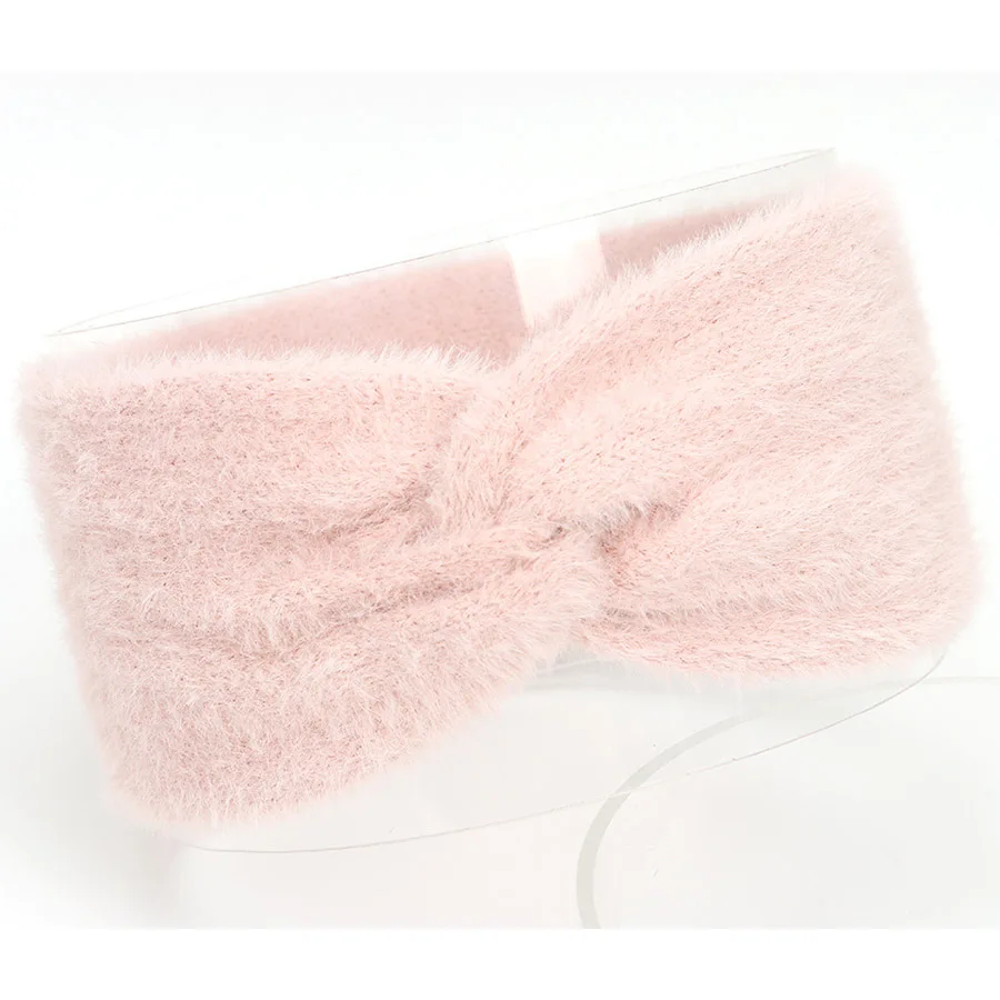 Haimeikang Knot Headbands Autumn Winter Imitation Mink Cashmere Solid Fluffy Bow Hairbands Simple Handmade Warm Women's Headband