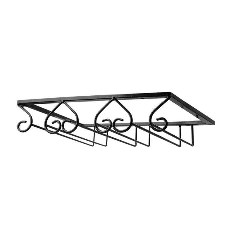 Black Wine Glass Rack Holder Metal Under Cabinet Stemware Glasses Storage Hanger Organizer for Bar Kitchen | Обустройство дома