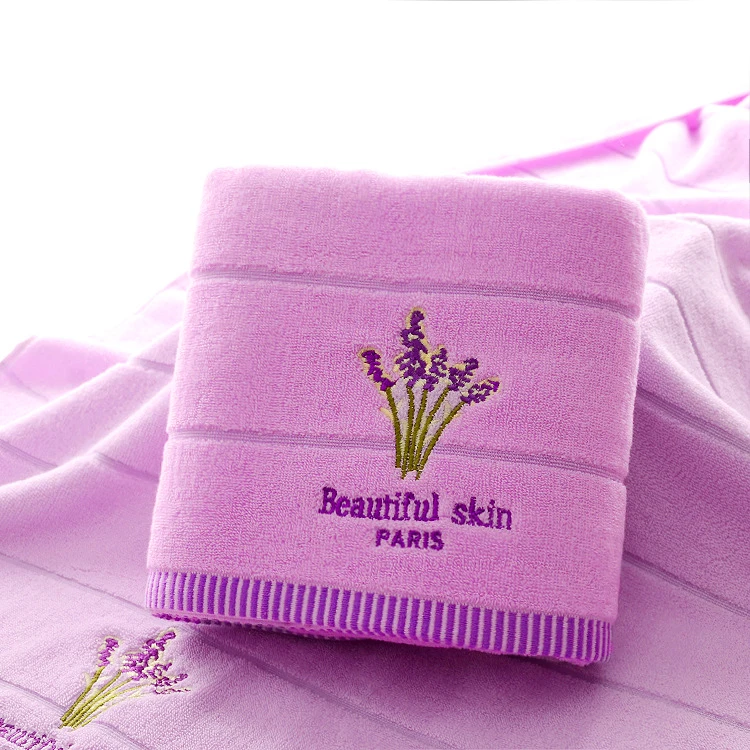 

Embroidery Lavender Cotton Towel Set Face Towels Bath Towel For Adults Washcloths High Absorbent Towels