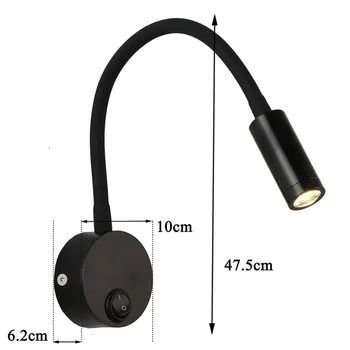

3W Flexible LED Gooseneck Bedside Reading Light Plug in Wall Light Cylinder with Sheath No Line(Black)