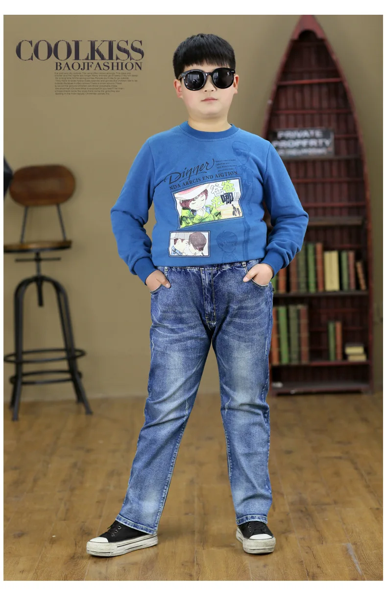 Crawler BOY'S Plus-sized Jeans Children Big Kid Loose And Plus-sized Straight-leg Pants Fat Child Casual Cowboy Trousers