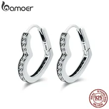 BAMOER классические подлинные 925 пробы серебряные серьги-кольца в форме сердца с прозрачными фианитами для женщин ювелирные изделия из стерлингового серебра SCE290