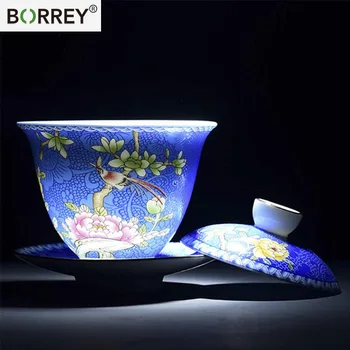

BORREY Bone China Gaiwan Ceramic Teapot Cup With Saucer Hand-painted Tea Bowl Tureens Chinese Kung Fu Tea Ceremony Set Teapot