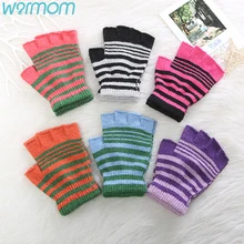 WARMOM/Детские перчатки с полупальцами; Новинка; Модные полосатые перчатки без пальцев; От 10 до 15 лет Детские вязаные перчатки унисекс