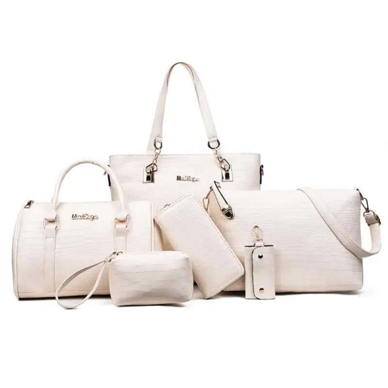 6 шт./компл. модные роскошные дизайнерские крокодиловые ПУ кожаные сумки через плечо сумка-мессенджер клатчи композитные сумки брендовые сумочки - Цвет: White