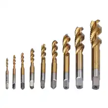 

Spiral Flute Tap Set Ti Coated HSS Screw Thread Tapping Hand Tool Hardware 9 Sizes M2-M12 Drill Tap Bits