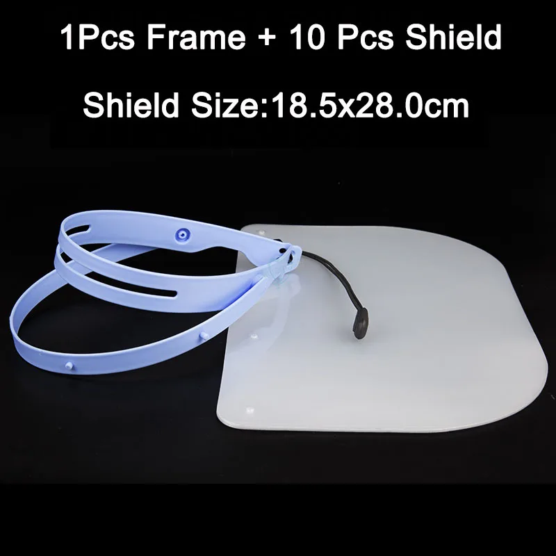 

Free shipping 1 Set Dental Face Shield For Dentist Protective Professional Detachable 1 Frame 10 Visor Films Anti-Fog Dust-proof