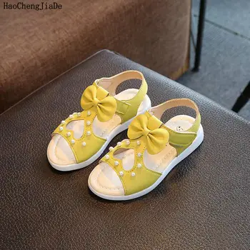 

fashion Girl'S Sandals 2020 Summer New Style Soft-Sole Bow pearl Cute Baby Little Girl Princess Beach Children's Sandals EU22-37