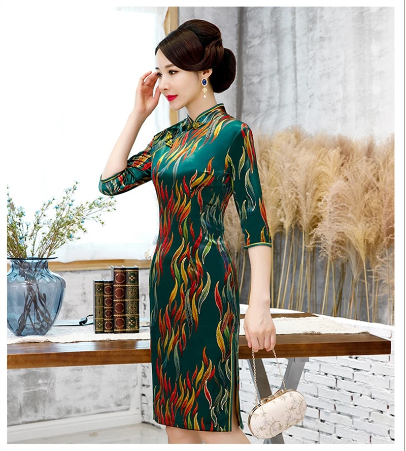 Китайский Улучшенный Принт Большой размер 4XL мать cheongsam один слой длинная секция cheongsam стоячий воротник элегантное платье cheongsam