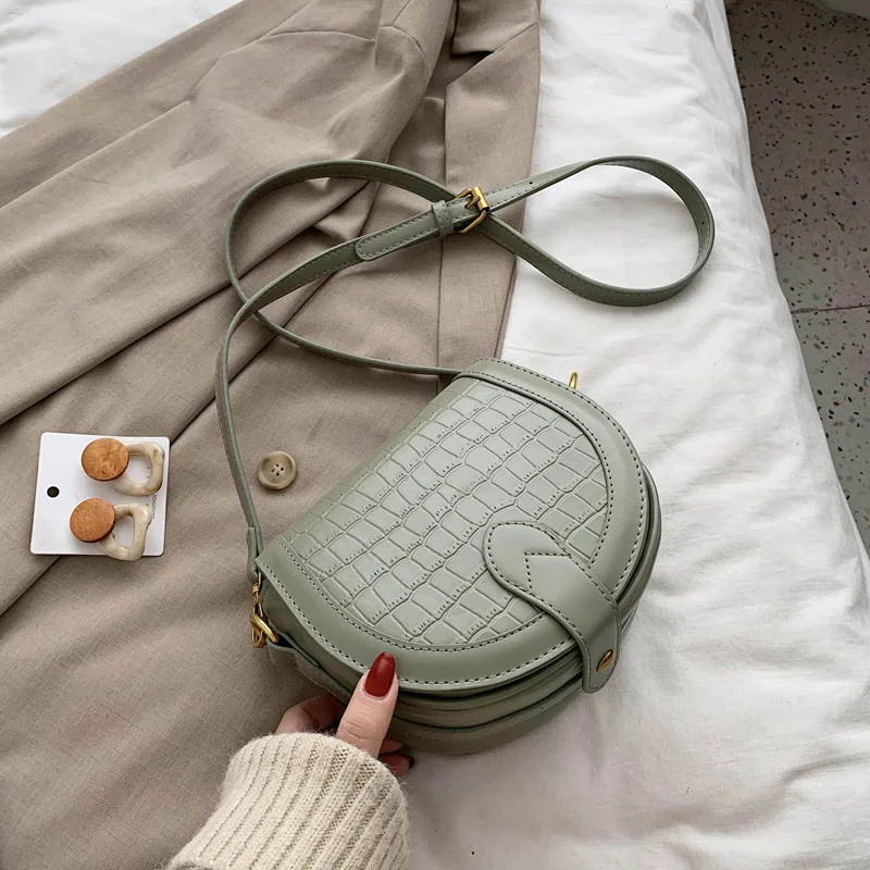 

Stone pattern Saddle bag 2020 Fashion New High quality PU Leather Women's Designer Handbag Mini Shoulder Messenger Bag