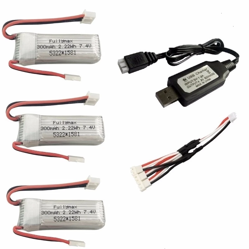 Фото Аккумулятор 7,4 в 300 мА · ч 25C Lipo + зарядное устройство для XK DHC-2 A600 A700 A800 A430 7,4 В, Сменный аккумулятор для самолета WLToys F959 RC RTF №1