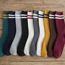 Женские хлопковые носки, повседневные полосатые носки с узором, Женские однотонные черные белые носки, 10 видов носков, 1 упаковка