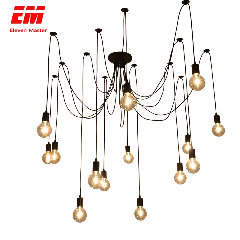 Черная люстра паук 1 2/1 5/2 м винтажный Декор лофта регулируемый E27 Эдисон