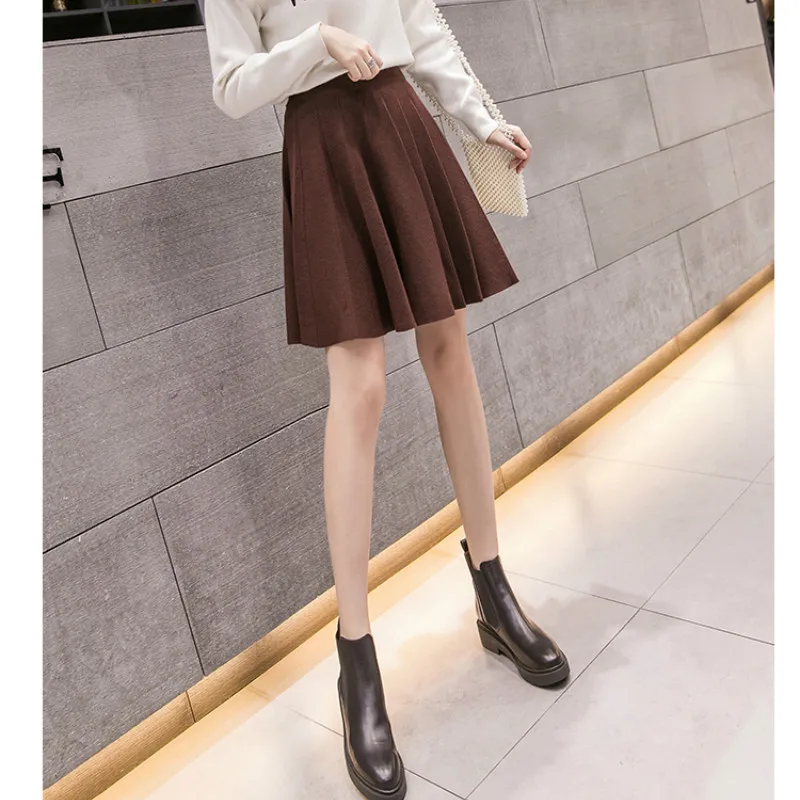 Плиссированная юбка с высокой талией г., осенне-зимняя новая Корейская трикотажная большая юбка-американка мини-юбки в студенческом стиле короткая юбка