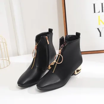 

Oversized boots women shoes ankle boots for women ladies boots shoes woman winter Side zipper front zipper trim