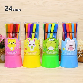 

24 Colors Watercolor Pens Set Soft fiber tip paint markers Journal writing Liquid-ink washable 2mm Round Toe Highlighters