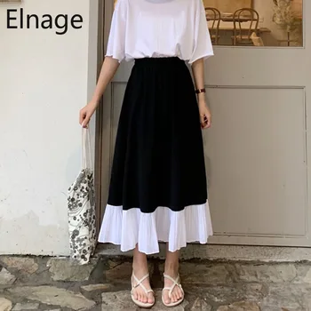 

Elnage Black and White Patchwork Contrast Color Chiffon Skirt Summer Slim Fit Korean New Jupe Femme Faldas Mujer Moda 2020 5A194