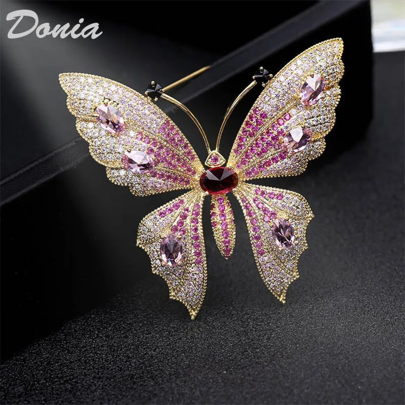 Ювелирные изделия donia Мода Высокое качество бабочка брошь медь микро-инкрустированные AAA циркон брошь личность дикая шелковая Пряжка шарф - Окраска металла: Pink