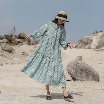 

NINI WONDERLAND Summer Printed Midi Dress For Women 2020 Cotton Linen Boho Dresses Female Ruffles Casual Dress Spring Clothes