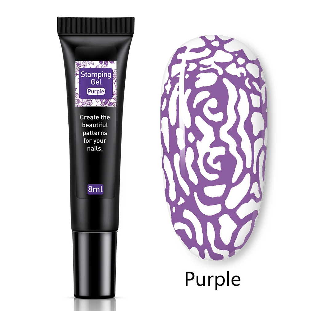 Elite99 8 мл Pure Nail Цвет для штамповки ногтей Гель-лак черный, белый цвет био-Гели Soak Off ногтевое искусство, гелевое, лаковое покрытие для штамповая пластина - Цвет: 007 Purple