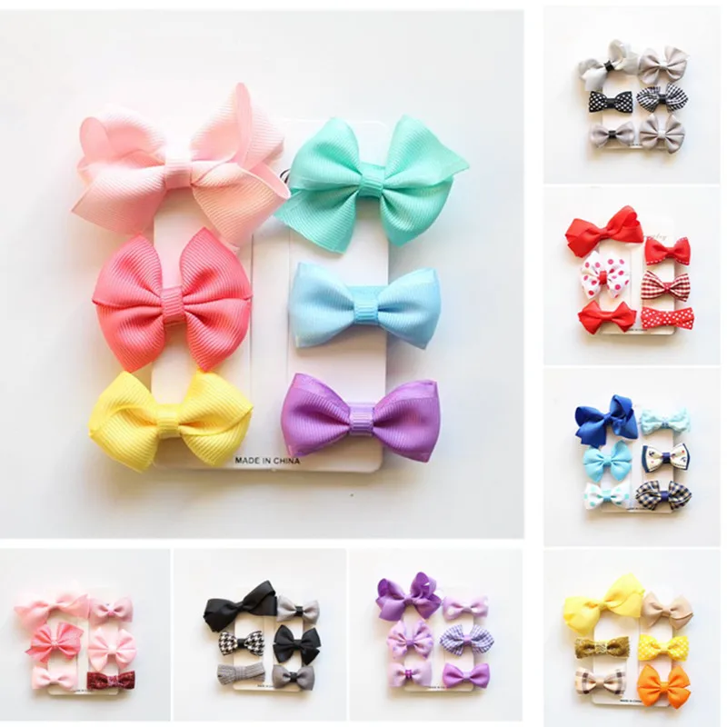 

5set/Lot Solid Plaid Dot Bow Hair Clips Little Girl Boutique Bowknot Elastic Hair Bands For Kids Princess Hair Accessories