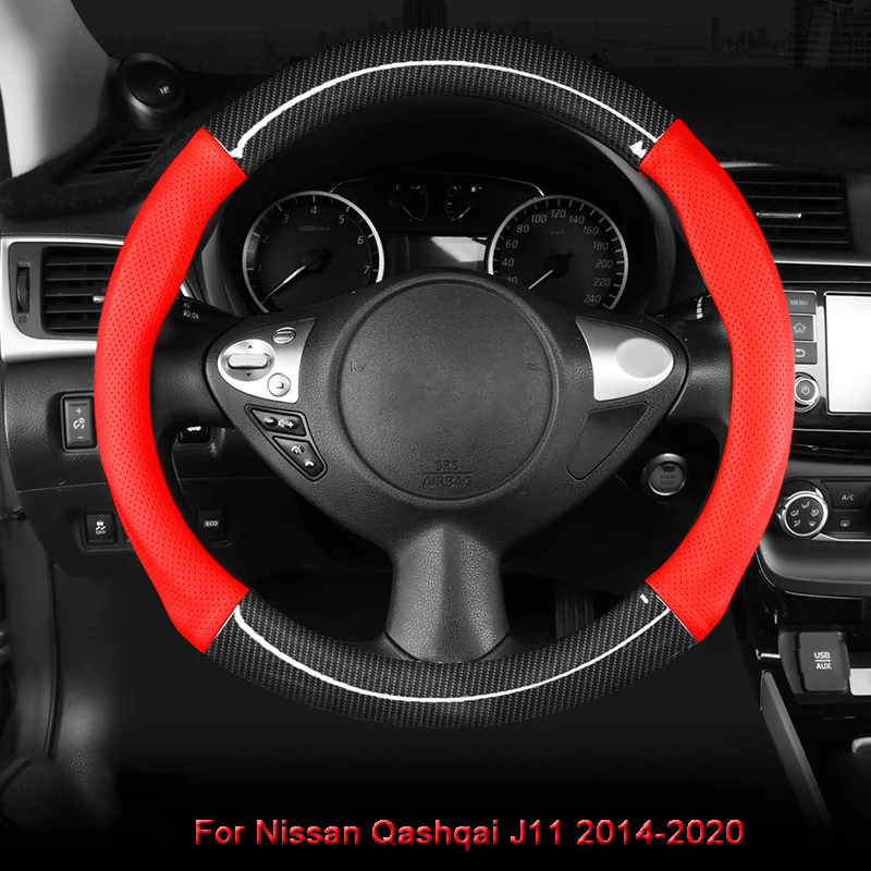 QCBXYYXH Car Styling For Nissan Qashqai J11- Steering Wheel Covers Leather steering-wheel Cover Interior Accessories