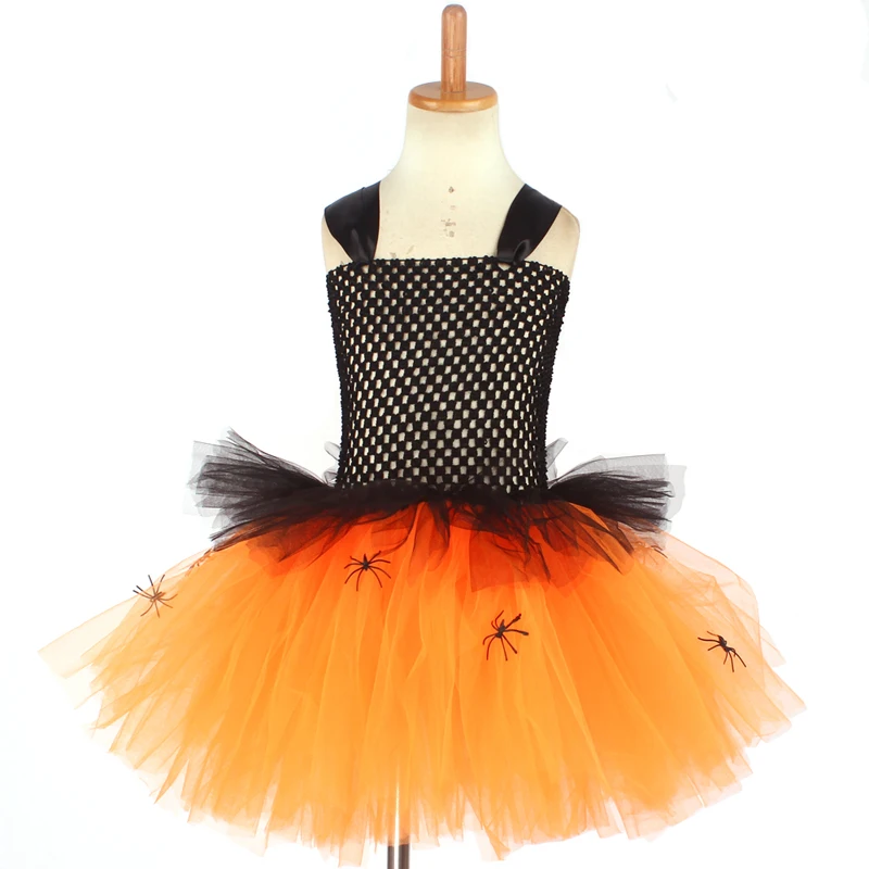 Spider Girls Witch Tutu Dress with Hat Black Purple Children Halloween Carnival Cosplay Witch Costume Kids Party Fancy Dresses (8)