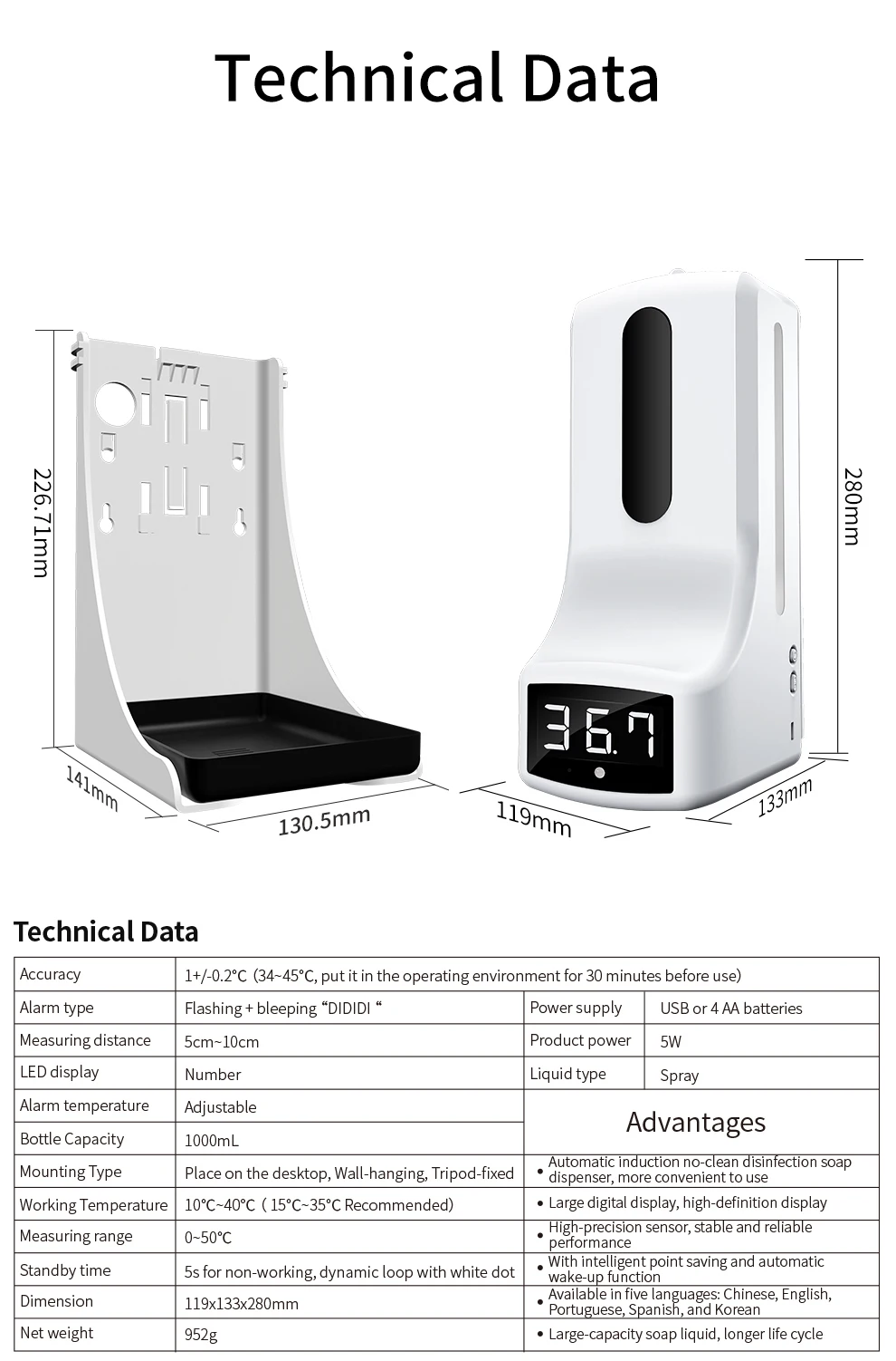 Dispensador de Sabão Inteligente sem Contato Novo Automático Líquido Sensor Termômetro Infravermelho Digital Mãos Lavagem Desinfetante Livre k9 Pro 17 Cheap Automação predial