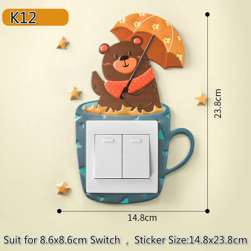 K12 14.8x23.8 cm Светящийся светильник, прекрасный переключатель, настенный стикер, настенный, силиконовый, ВКЛ-ВЫКЛ, для 8,6x8,6 см, переключатель, животное, единорог, крышка, мультяшная комната - Цвет: K12 14.8x23.8 cm