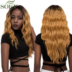 Ombre блондинка синтетический Синтетические волосы на кружеве парики для Для женщин GT4/золото # длинные волнистые кружева парики средняя