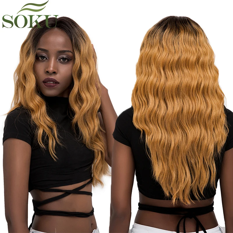 

Ombre Blonde Synthetic Lace Front Wigs For Women GT4/GOLD# Long Wavy Lace Wigs Middle Part Lace Front Wig 150% Density