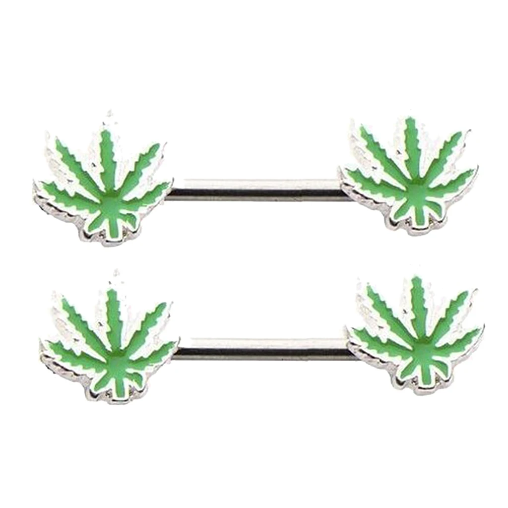 2pcs Sexy Lady Girls 14 Gauge Nipple Ring Maple Leaf Charms Body Jewelry